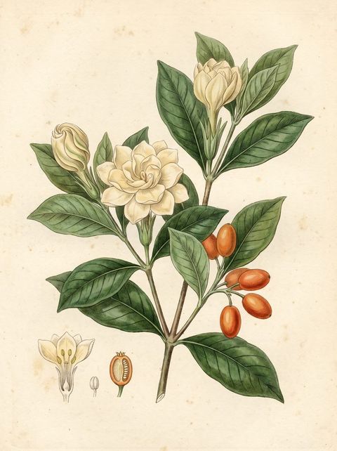 Gardenia jasminoides botanical plate